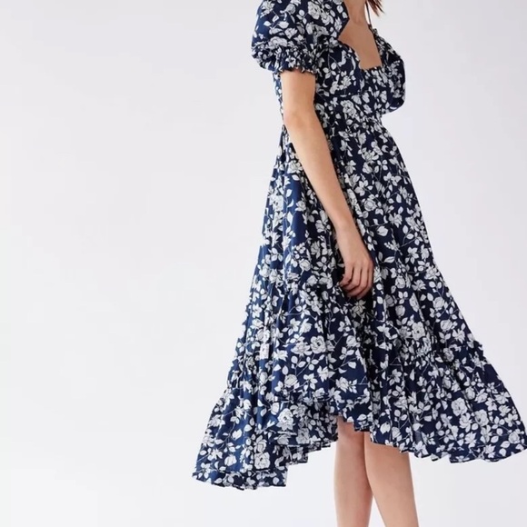 Free People Selkie French Ritz Midi Floral Dress Ruffle Buckingham Blue - Picture 4 of 11